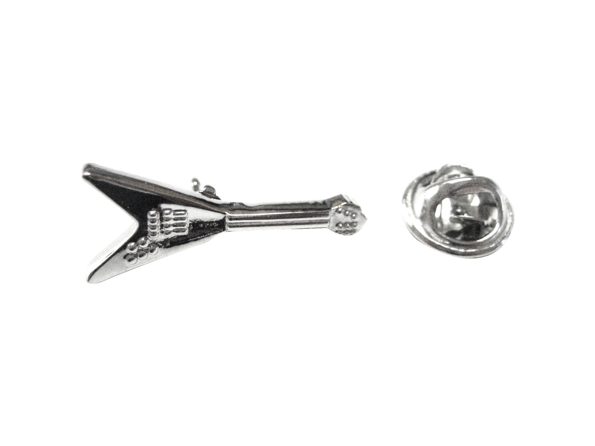 Silver Toned Electric Guitar Musical Instrument Lapel Pin