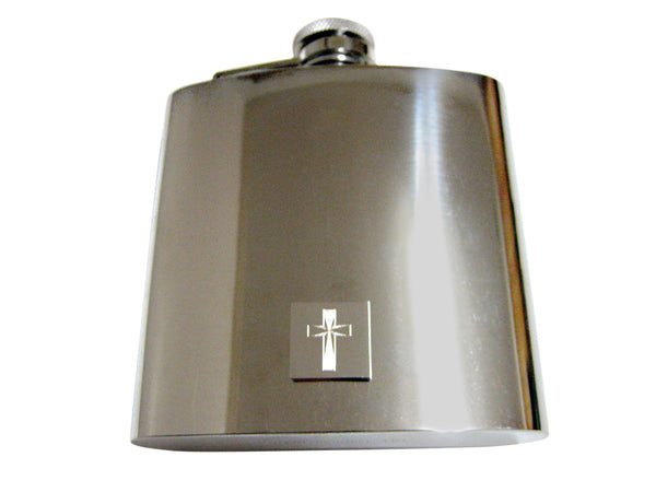 Etched Silver Toned Religious Cross 6 Oz. Stainless Steel Flask