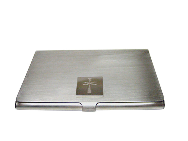 Etched Silver Toned Religious Cross Business Card Holder