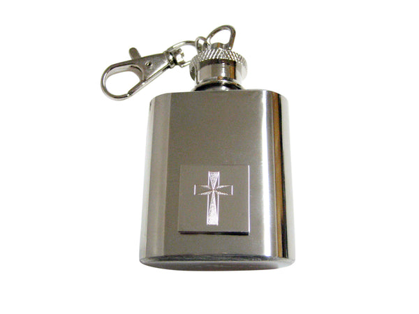 Etched Silver Toned Religious Cross 1 Oz. Stainless Steel Key Chain Flask