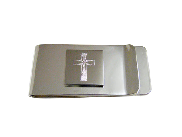 Etched Silver Toned Religious Cross Money Clip