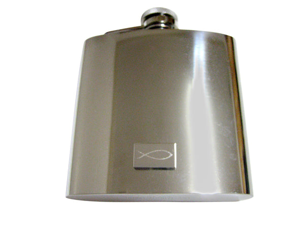 Etched Silver Toned Religious Ichthys Fish 6 Oz. Stainless Steel Flask