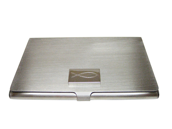 Etched Silver Toned Religious Ichthys Fish Business Card Holder