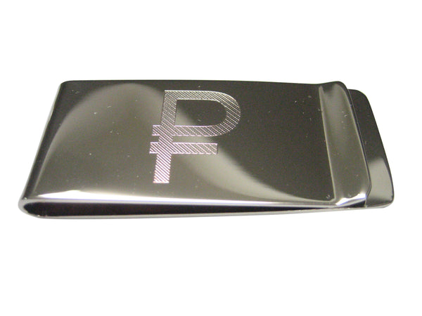 Etched Sleek Russian Ruble Currency Sign Money Clip