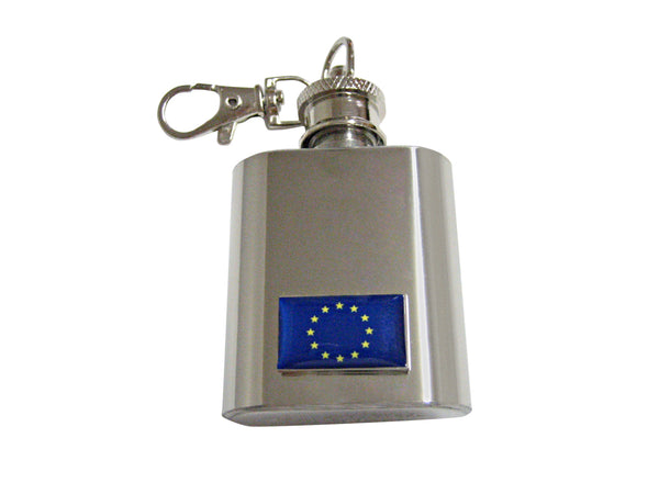 European Union Flag Pendant 1 Oz. Stainless Steel Key Chain Flask