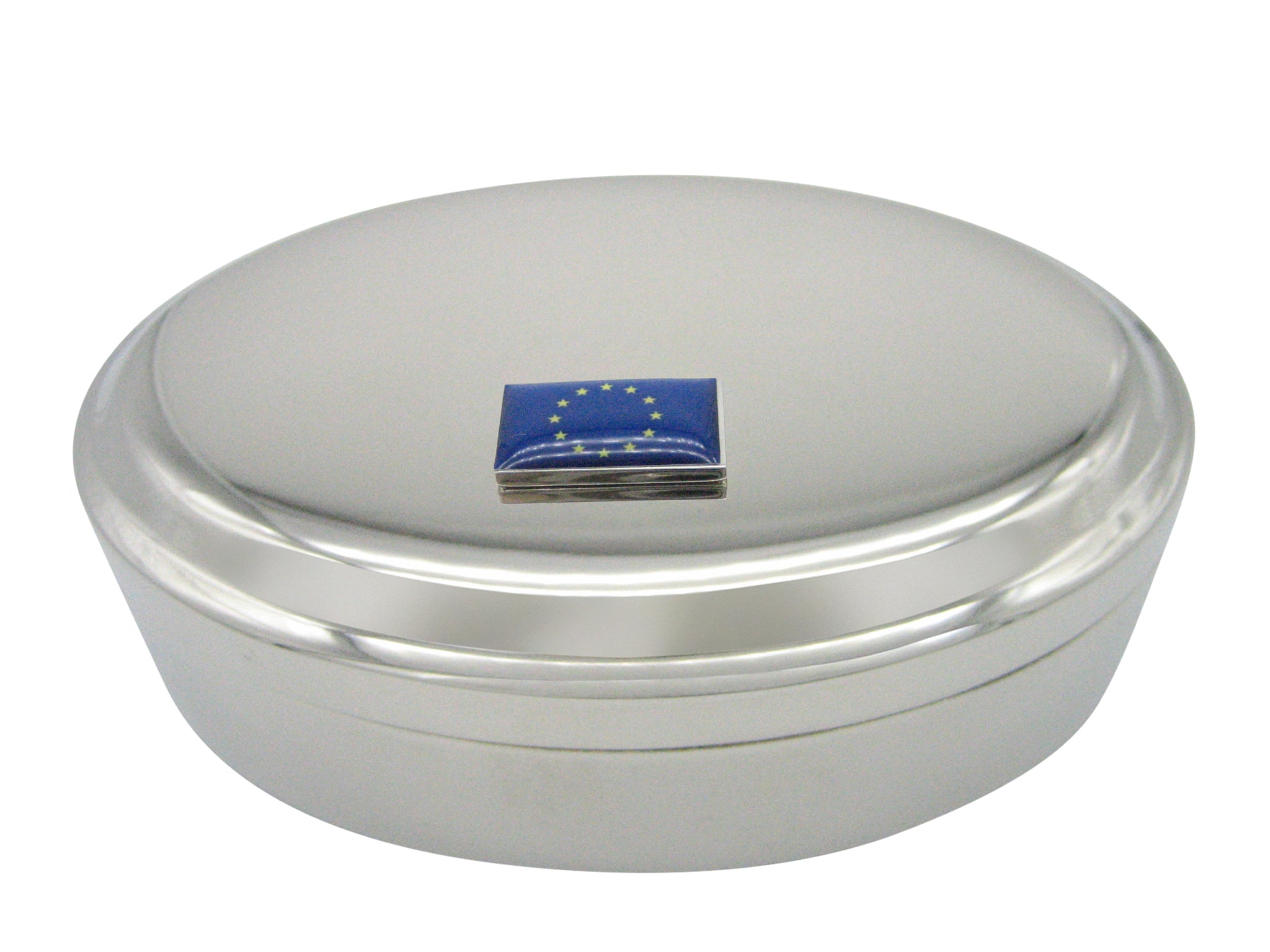 European Union Flag Pendant Oval Trinket Jewelry Box