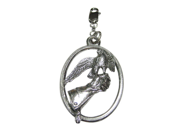 Falcon Bird and Glove Large Oval Pendant Zipper Pull Charm