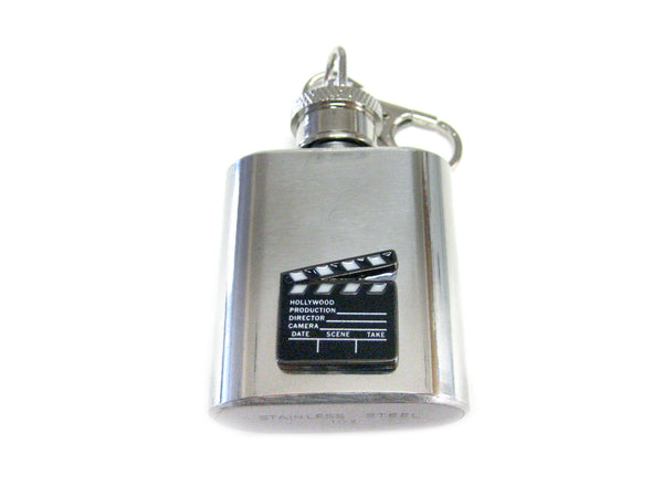 1 Oz. Stainless Steel Key Chain Flask with Film Clapper Board Pendant