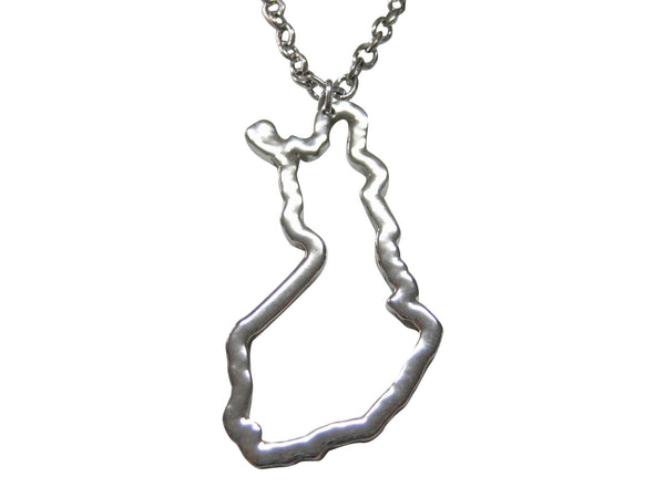 Silver Toned Finland Map Outline Pendant Necklace