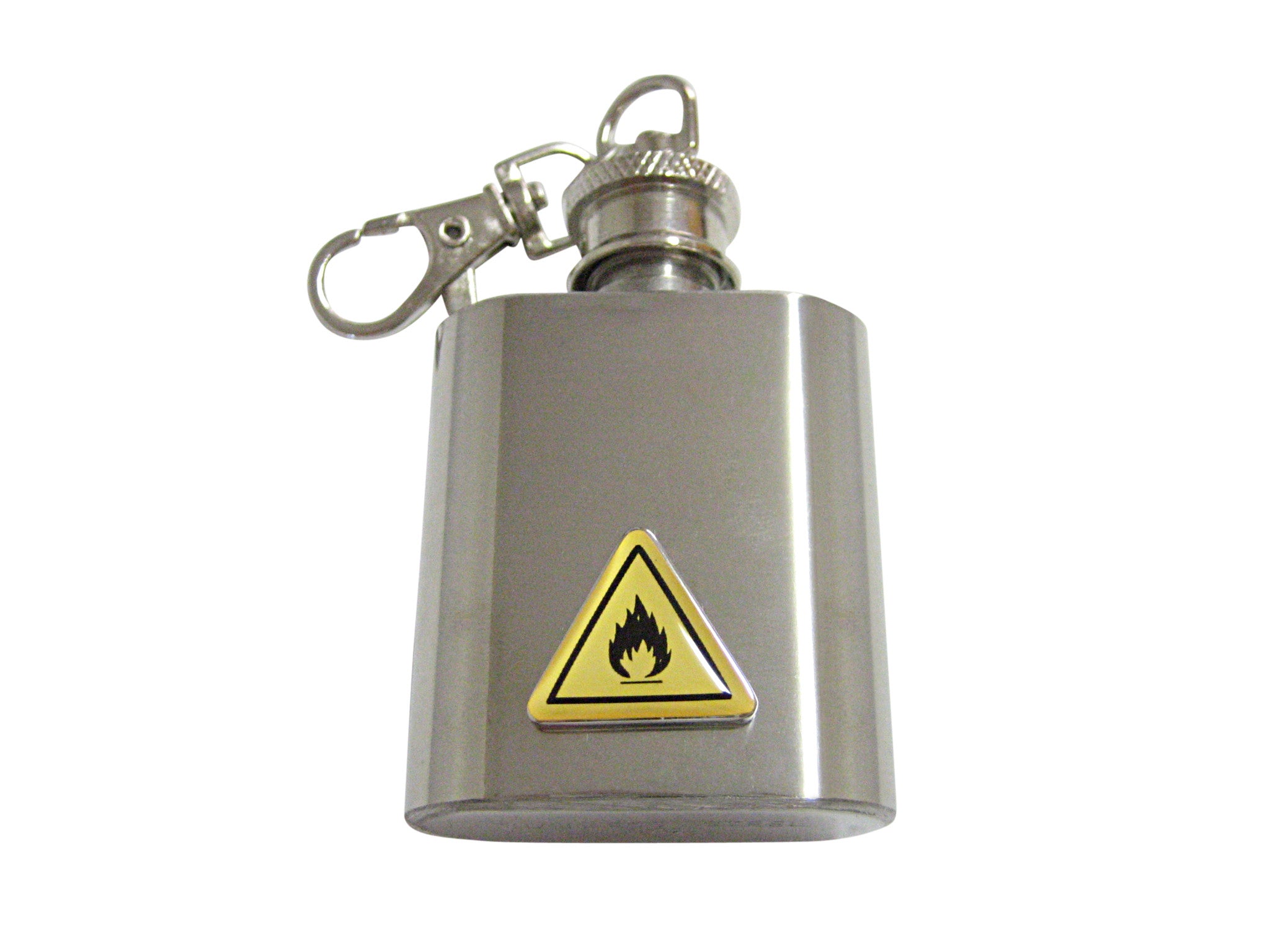 Flammable Warning Sign 1 Oz. Stainless Steel Key Chain Flask