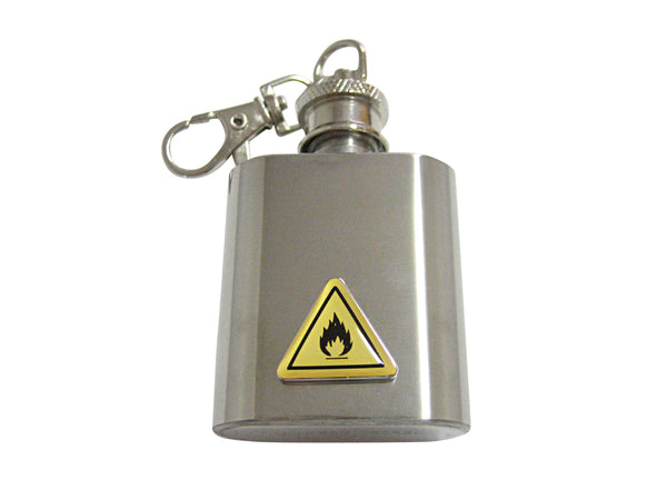 Flammable Warning Sign 1 Oz. Stainless Steel Key Chain Flask