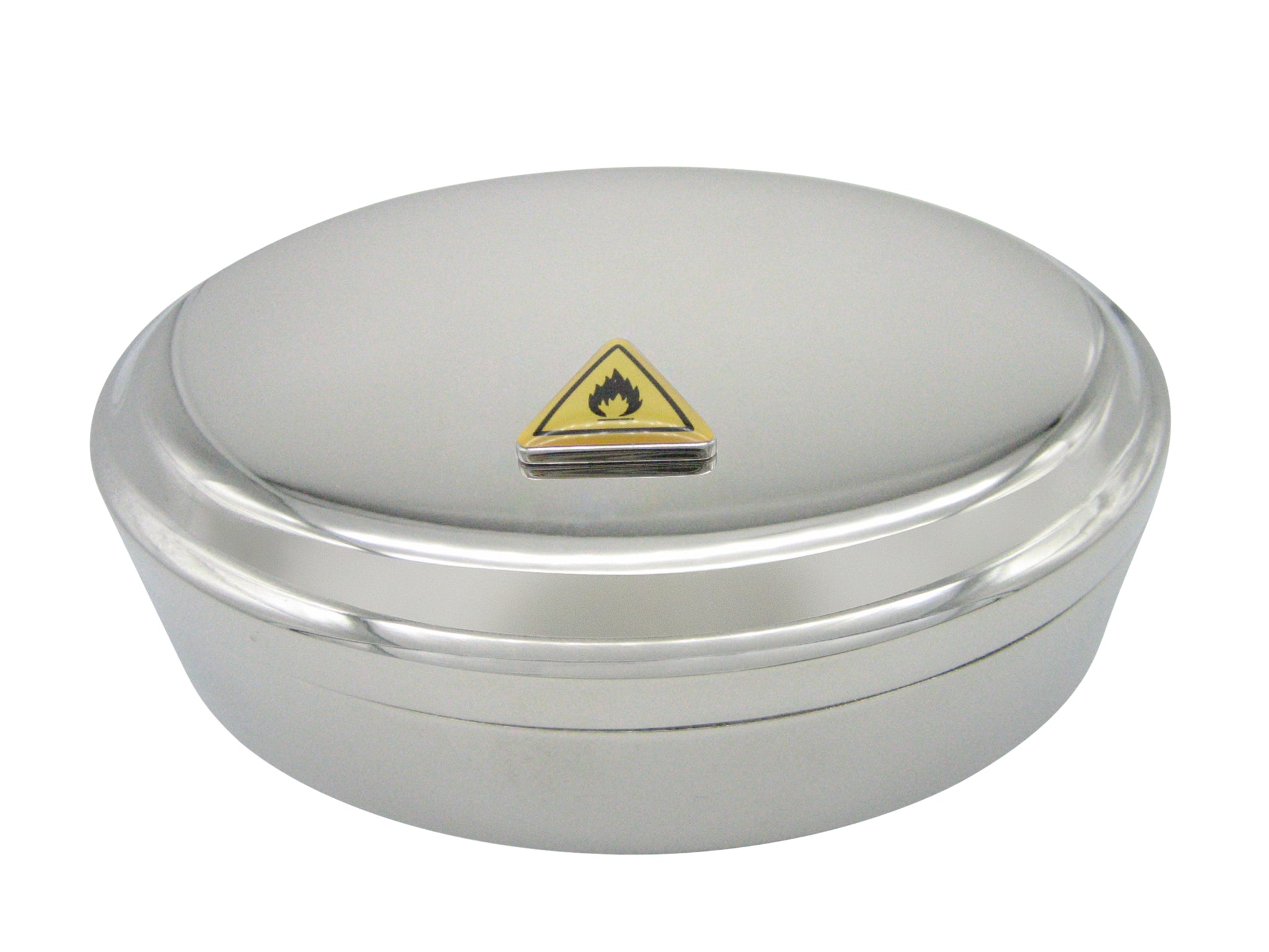 Flammable Warning Sign Pendant Oval Trinket Jewelry Box