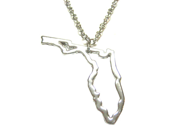 Silver Toned Florida State Map Outline Pendant Necklace