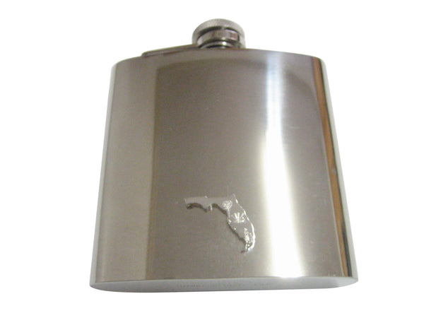 Florida State Map Shape and Flag Design Pendant 6 Oz. Stainless Steel Flask