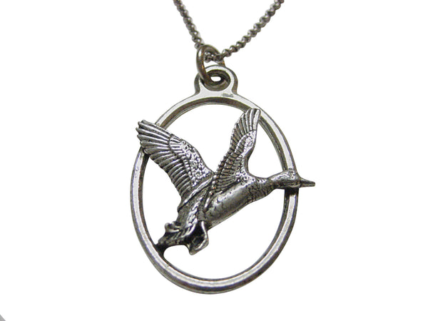 Flying Mallard Duck Large Oval Pendant Necklace