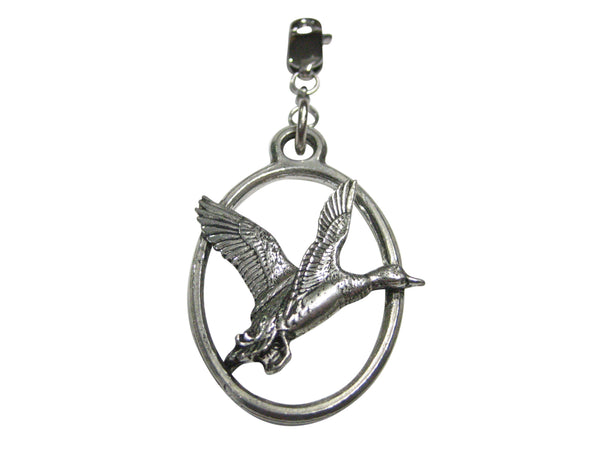 Flying Mallard Duck Large Oval Pendant Zipper Pull Charm