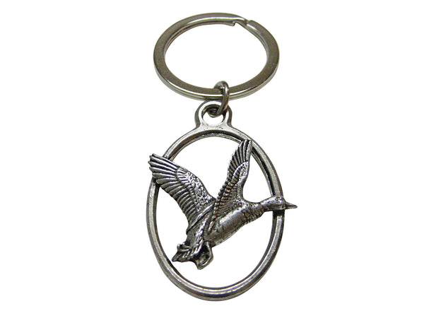 Flying Mallard Duck Oval Key Chain