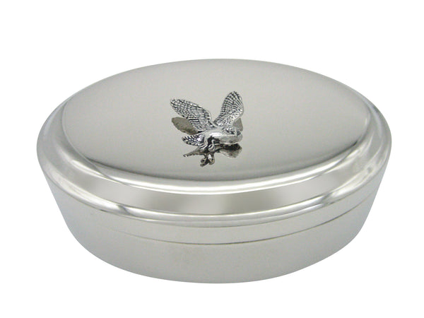 Flying Owl Bird Pendant Oval Trinket Jewelry Box