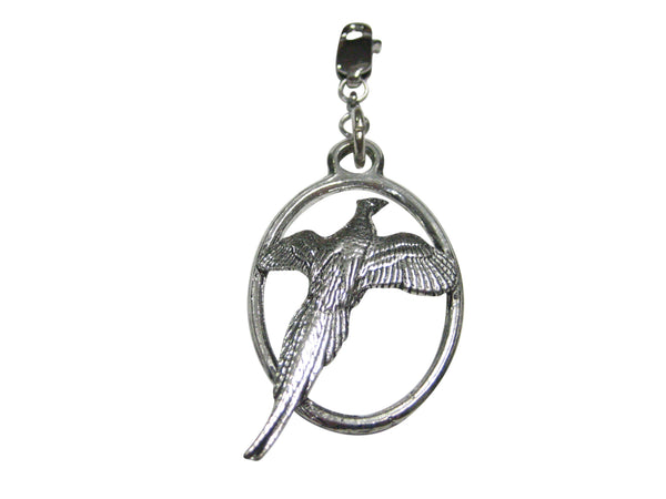 Flying Pheasant Bird Large Oval Pendant Zipper Pull Charm
