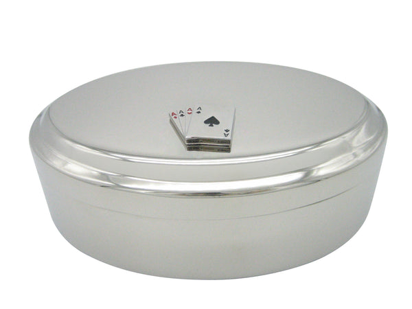 Four Aces Gambling Pendant Oval Trinket Jewelry Box