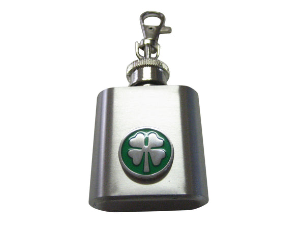 1 Oz. Stainless Steel Key Chain Flask with Four Leaf Clover Pendant