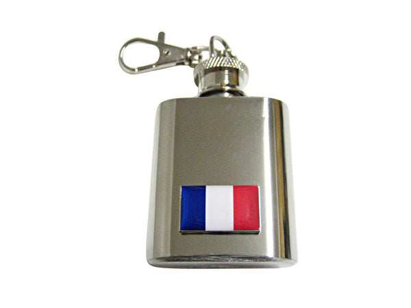 France Flag Pendant 1 Oz. Stainless Steel Key Chain Flask