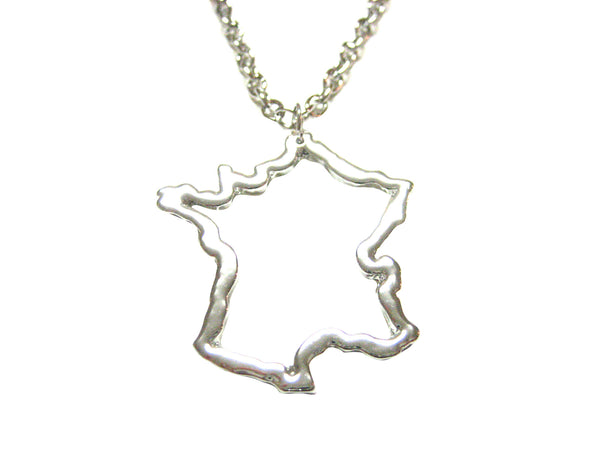 Silver Toned France Map Outline Pendant Necklace