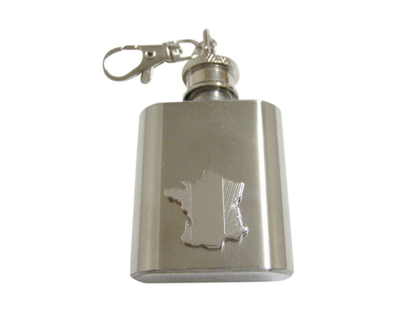 France Map Shape and Flag Design 1 Oz. Stainless Steel Key Chain Flask
