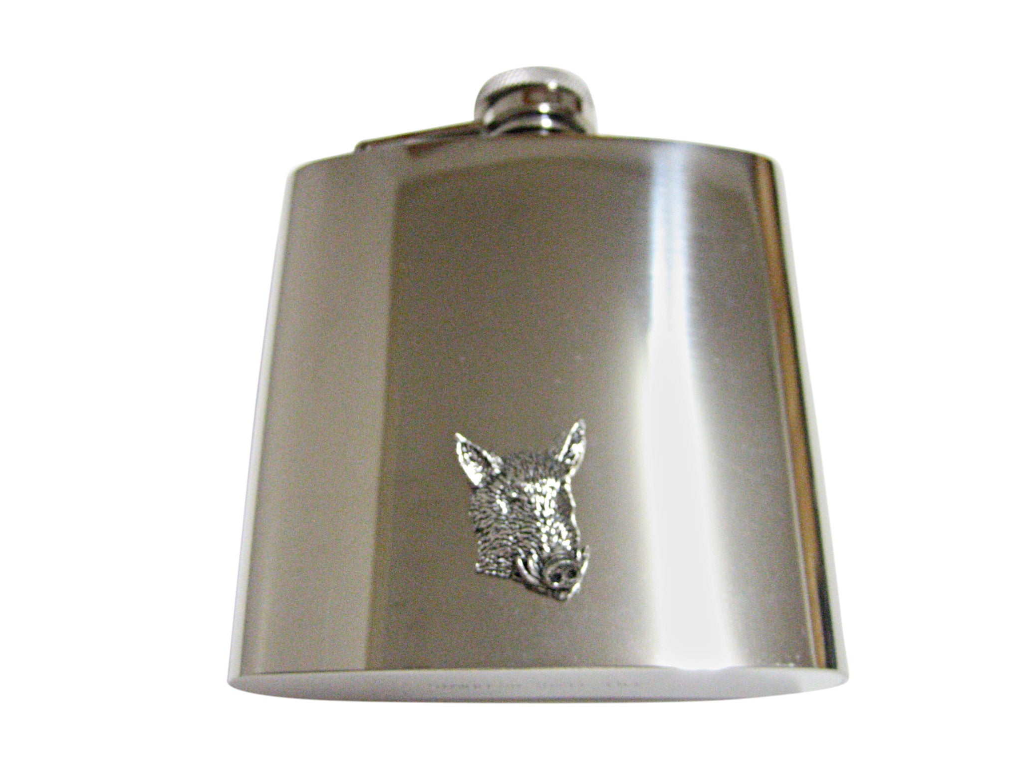 Front Looking Wild Boar Hog Head 6 Oz. Stainless Steel Flask