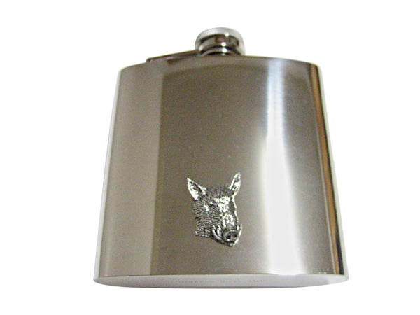 Front Looking Wild Boar Hog Head 6 Oz. Stainless Steel Flask