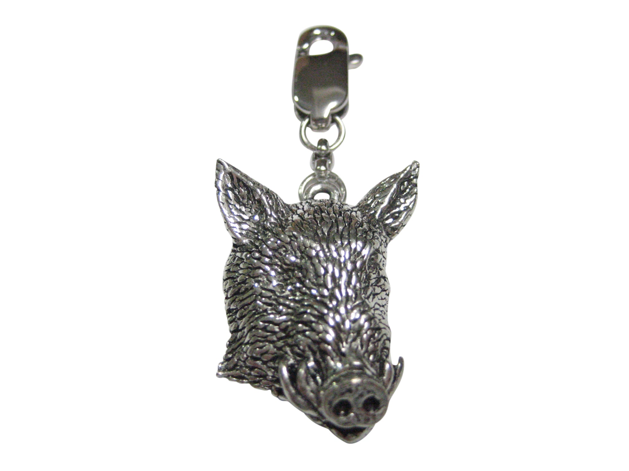 Front Looking Wild Boar Razorback Hog Head Pendant Zipper Pull Charm