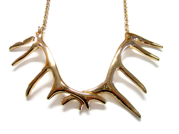 Gold Toned Full Deer Antler Necklace
