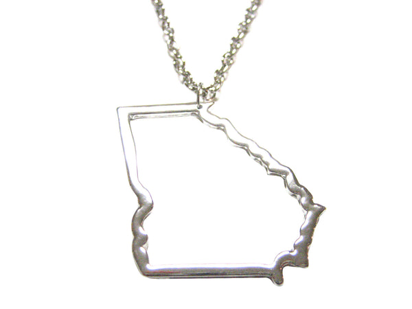 Silver Toned Georgia State Map Outline Pendant Necklace