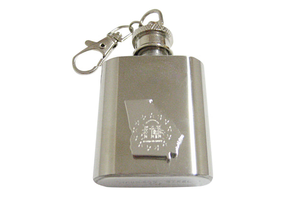 Georgia State Map Shape and Flag Design 1 Oz. Stainless Steel Key Chain Flask