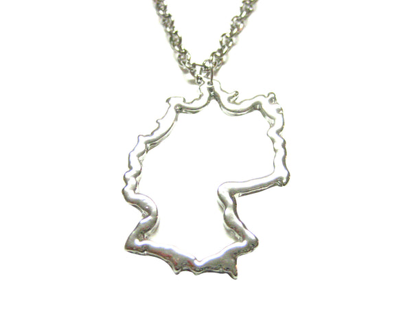Silver Toned Germany Map Outline Pendant Necklace