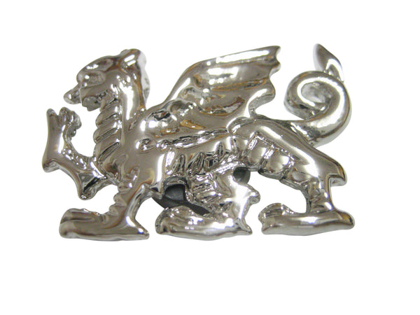 Glossy Silver Toned Textured Welsh Dragon Pendant Magnet