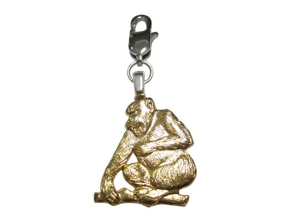 Gold Toned Angry Monkey Pendant Zipper Pull Charm