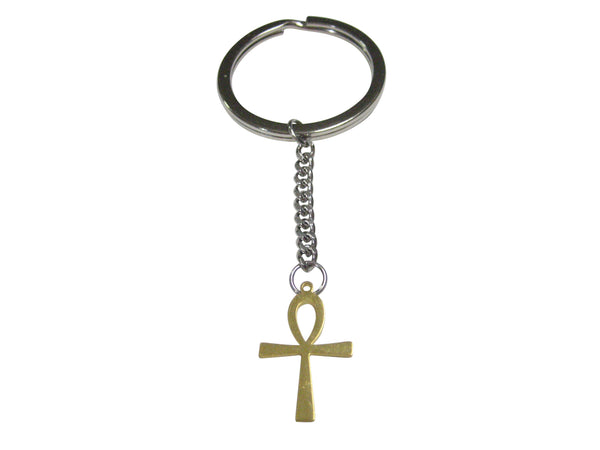 Gold Toned Ankh Cross Pendant Keychain