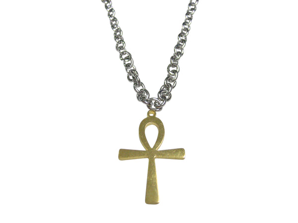 Gold Toned Ankh Cross Pendant Necklace