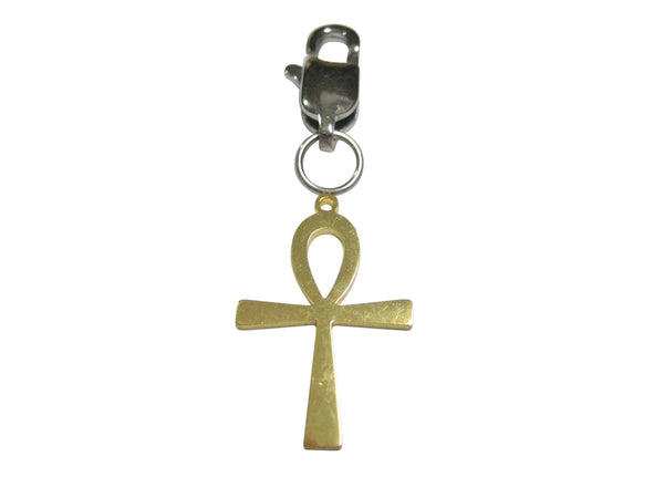 Gold Toned Ankh Cross Pendant Zipper Pull Charm