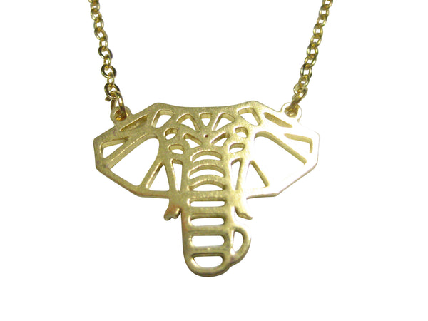 Gold Toned Elephant Head Outline Pendant Necklace