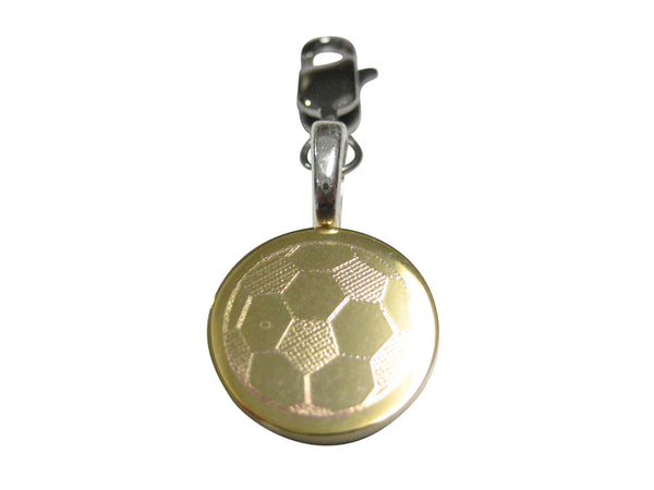 Gold Toned Etched Round Soccer Ball Pendant Zipper Pull Charm