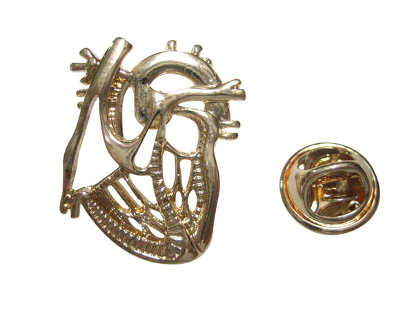 Gold Toned Flat Anatomical Heart Outline Lapel Pin