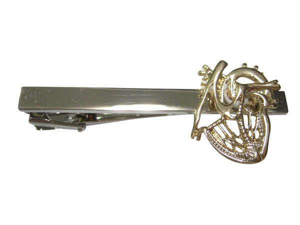 Gold Toned Flat Anatomical Heart Outline Tie Clip