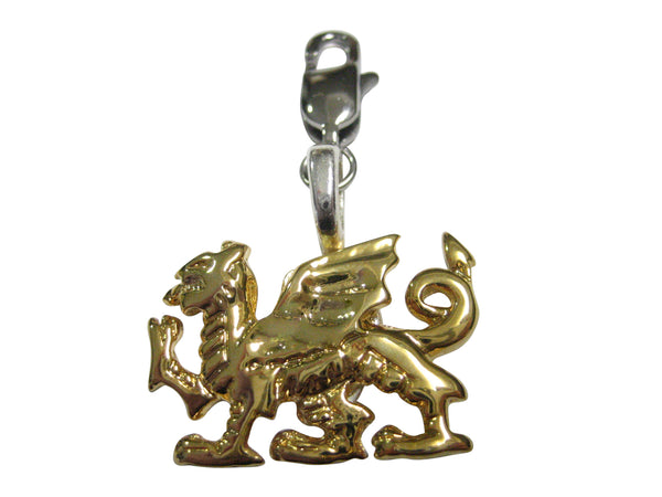 Gold Toned Glossy Welsh Dragon Pendant Zipper Pull Charm