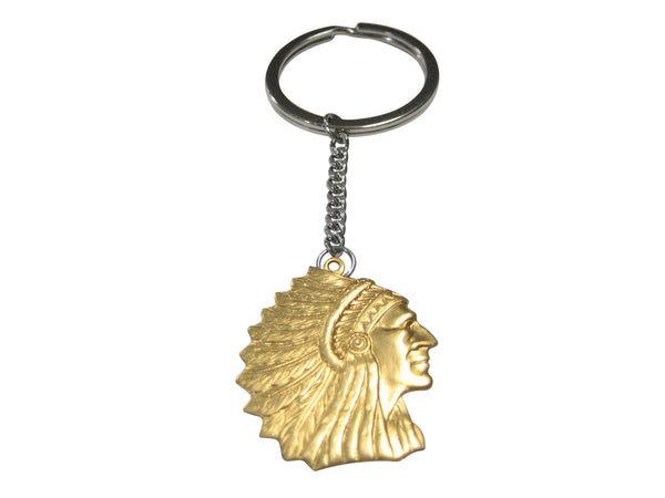 Gold Toned Indian Chief Head Pendant Keychain