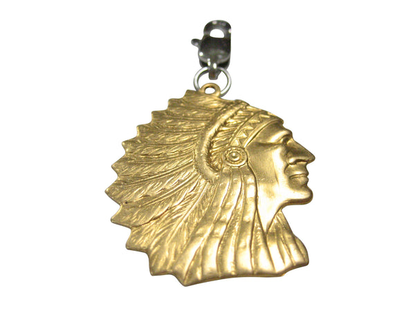 Gold Toned Indian Chief Head Pendant Zipper Pull Charm