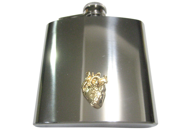 Gold Toned Large Anatomical Heart 6oz Flask