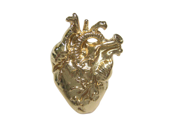 Gold Toned Large Anatomical Heart Adjustable Size Fashion Ring
