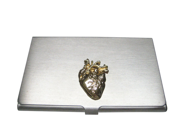 Gold Toned Large Anatomical Heart Business Card Holder